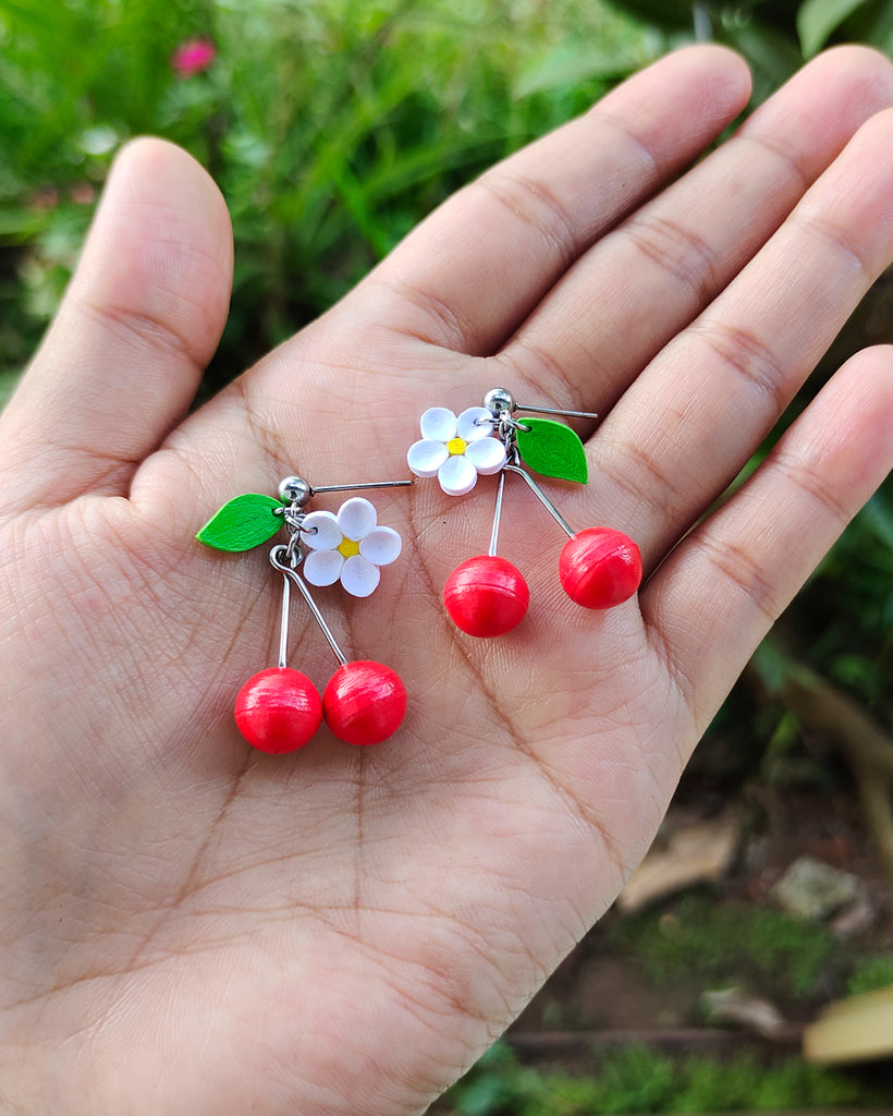 Cherries Earrings Hand View