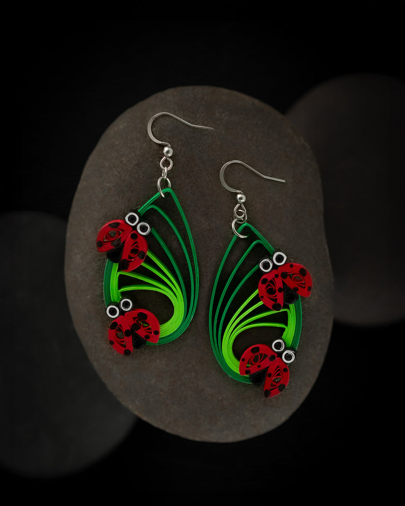 Lady Bug Paper Earrings