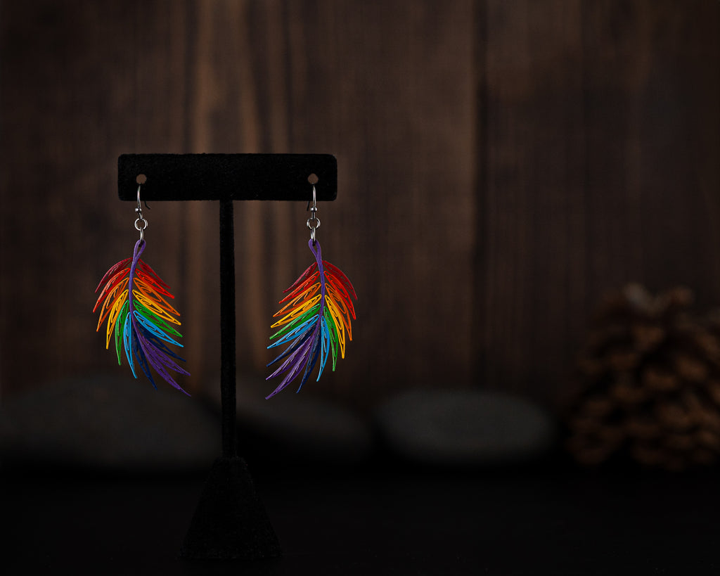 Handmade Rainbow Feather Earrings | Paper Quilling Jewelry  display picture 1