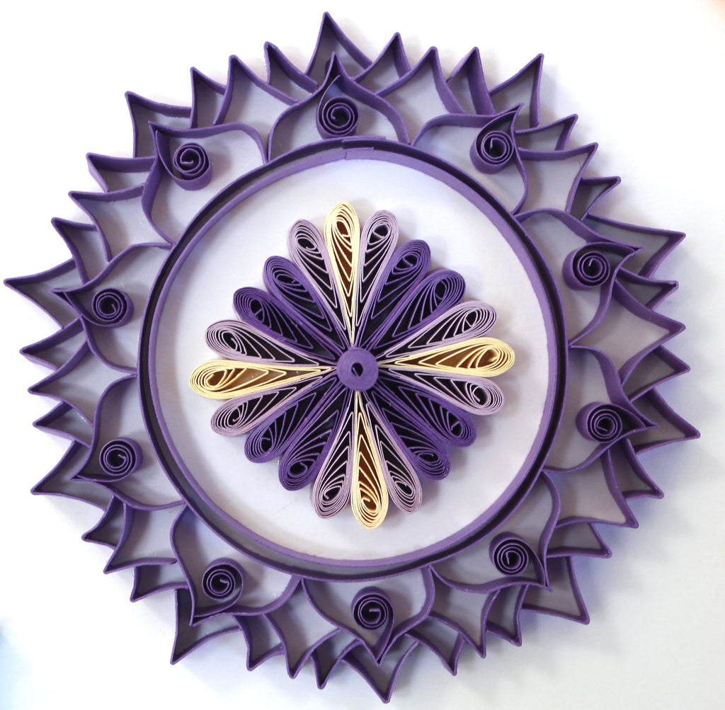 Sacred Geometry Chakras Paper Quilling Art, Handmade paper quilling artwork made in California, USA. Sustainable and eco-friendly art work created by an artist in the bay area.