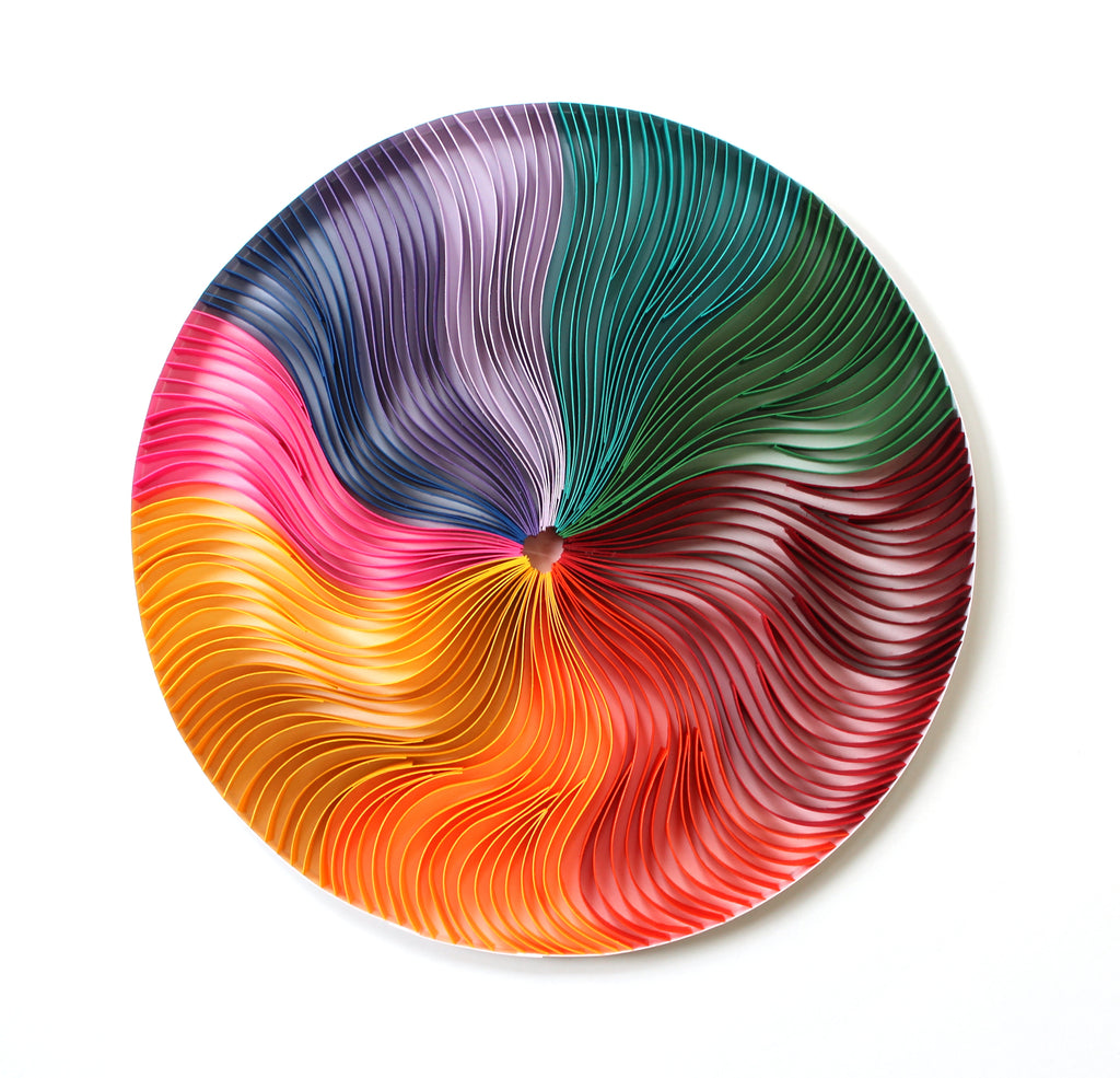 Indhra Dhanush - Rainbow Wave, Handmade paper quilling artwork made in California, USA. Sustainable and eco-friendly art work created by an artist in the bay area.