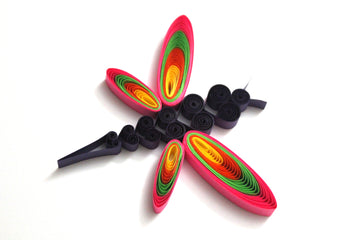 Prachika Dragonfly Paper Quilling Art work, Handmade paper quilling artwork made in California, USA. Sustainable and eco-friendly art work created by an artist in the bay area.