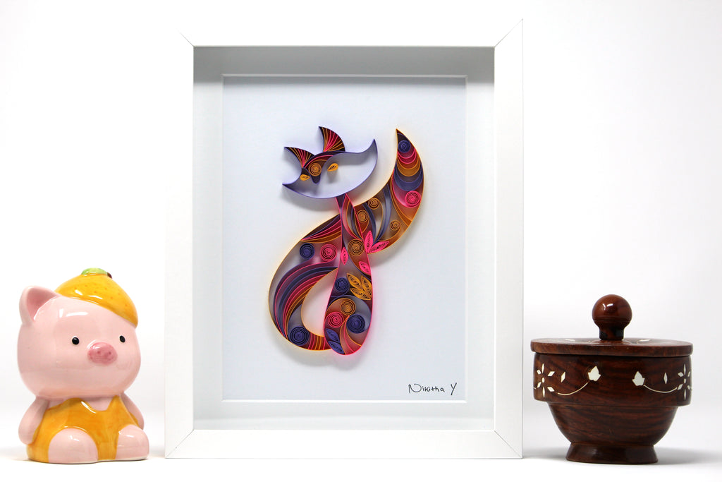 Bidala - Cat, Handmade paper quilling artwork made in California, USA. Sustainable and eco-friendly art work created by an artist in the bay area.