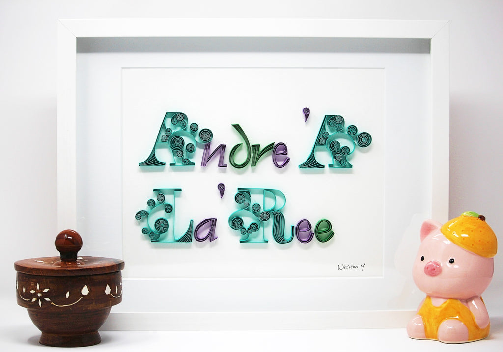 Custom Name Sign, Handmade paper quilling artwork made in California, USA. Sustainable and eco-friendly art work created by an artist in the bay area.