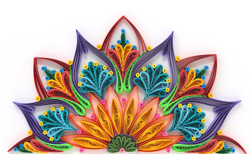 Varna Quilling Mandala Paper Art Work, Handmade paper quilling artwork made in California, USA. Sustainable and eco-friendly art work created by an artist in the bay area.