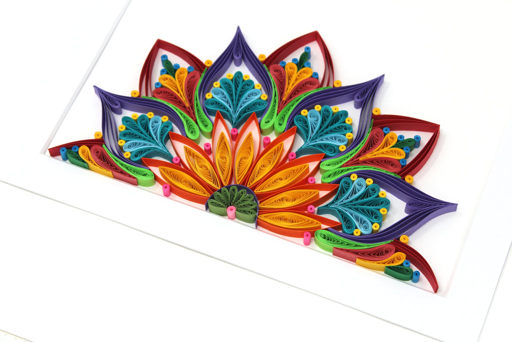 Varna Quilling Mandala Paper Art Work, Handmade paper quilling artwork made in California, USA. Sustainable and eco-friendly art work created by an artist in the bay area.