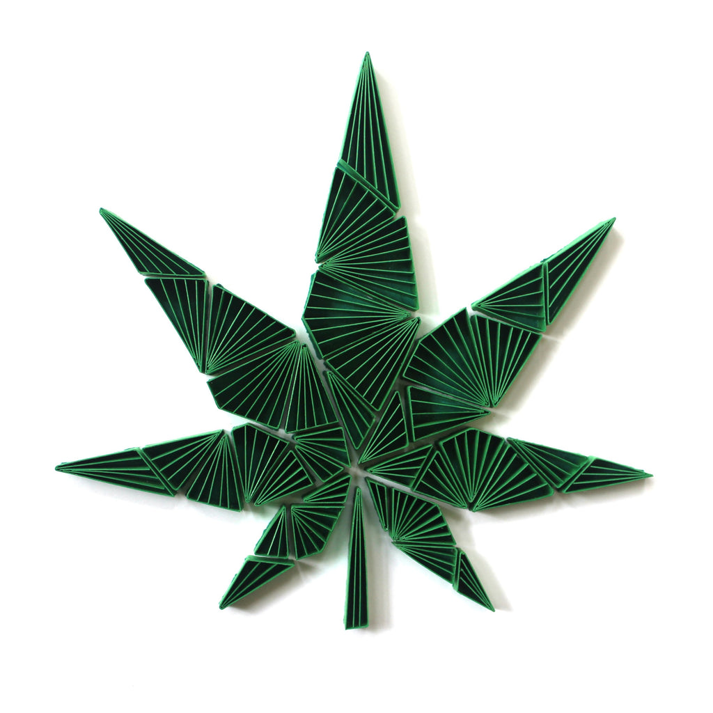 Ganja - Marijuana Leaf, Handmade paper quilling artwork made in California, USA. Sustainable and eco-friendly art work created by an artist in the bay area.