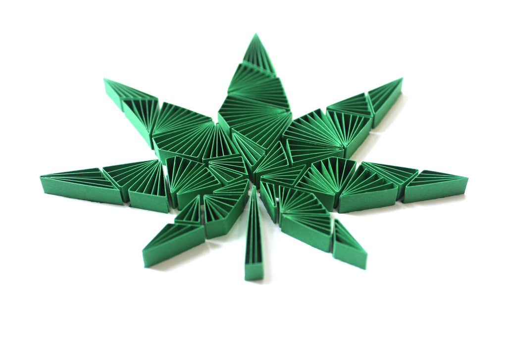 Ganja - Marijuana Leaf, Handmade paper quilling artwork made in California, USA. Sustainable and eco-friendly art work created by an artist in the bay area.