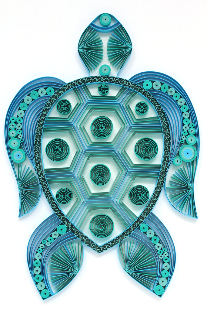 Kurma - Sea Turtle Artwork, Handmade paper quilling artwork made in California, USA. Sustainable and eco-friendly art work created by an artist in the bay area.