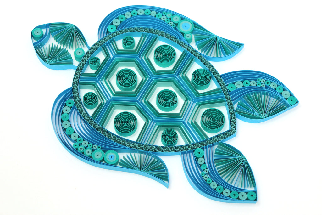 Kurma - Sea Turtle Artwork, Handmade paper quilling artwork made in California, USA. Sustainable and eco-friendly art work created by an artist in the bay area.