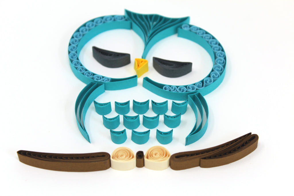 Ullukh Owl Wall Art, Handmade paper quilling artwork made in California, USA. Sustainable and eco-friendly art work created by an artist in the bay area.