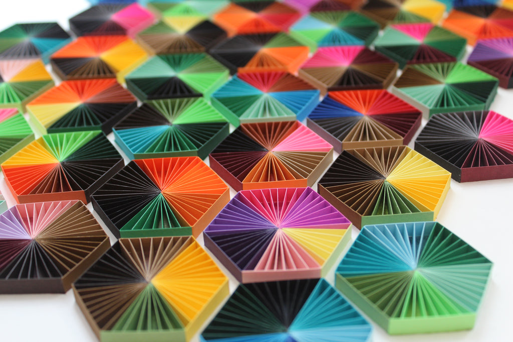 Sea Of Colors, Handmade paper quilling artwork made in California, USA. Sustainable and eco-friendly art work created by an artist in the bay area.