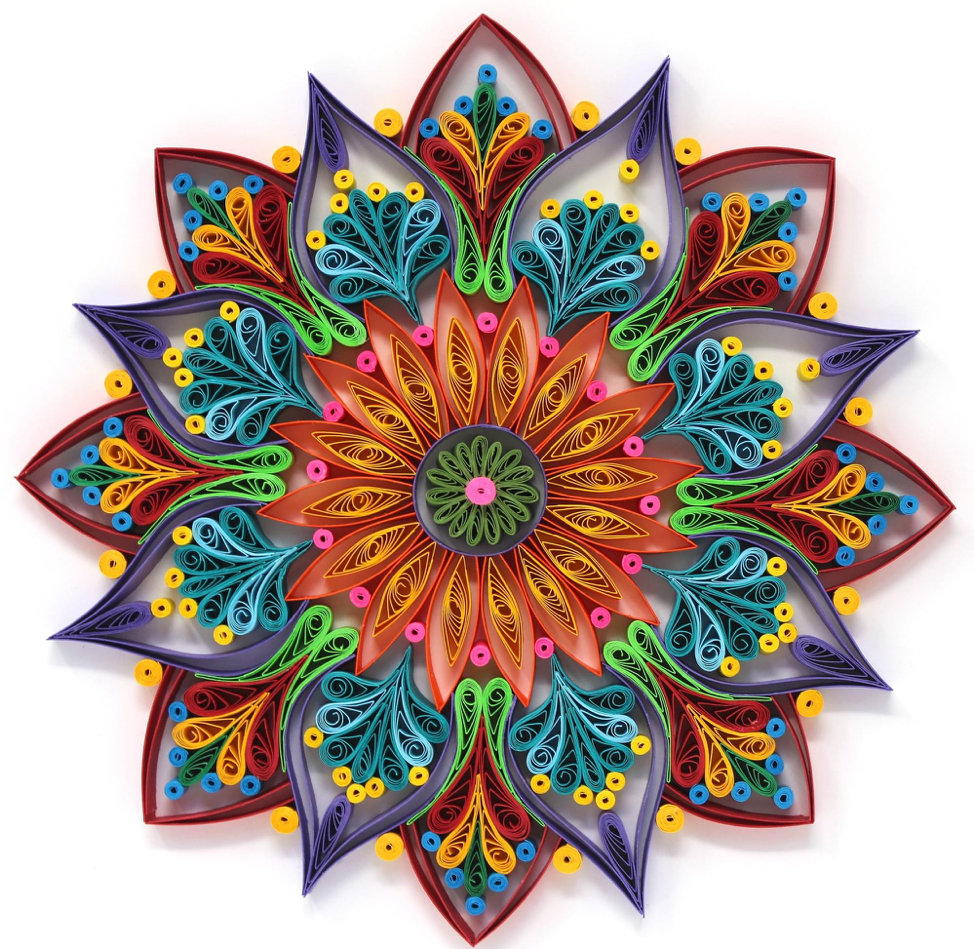 Vishuddhata - Multi Colors Paper Quilling Mandala Art Work, Handmade paper quilling artwork made in California, USA. Sustainable and eco-friendly art work created by an artist in the bay area.